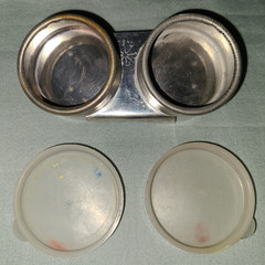 Vtg Richeson 899 palette knife & metal double palette cup w lids, Italy