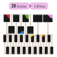 Bates- Foam Paint Brushes, 1″, 2″ & 3″, 26 Pack, & 26 Black