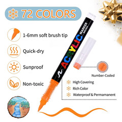 72 Colors Acrylic Paint Markers Soft Brush Tip Acrylic Markers Set Paint Pens