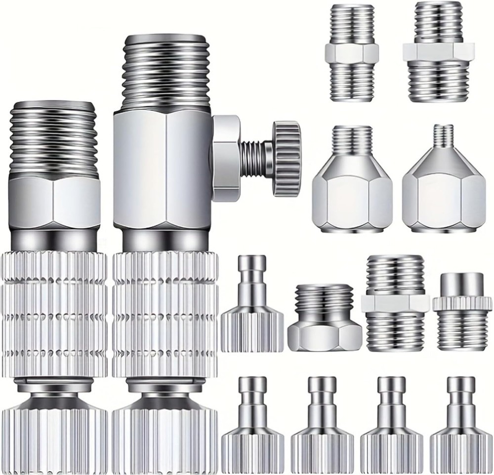 16pc Airbrush Adapter Set 1/8″ 1/4″ Quick Disconnect Hose Fitting Connector Kit