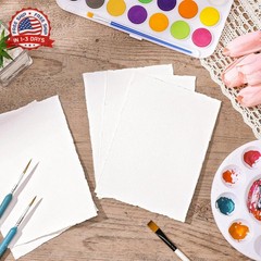 Prudiut 25 Sheets Cotton Watercolor Paper, 300 GSM Deckled Edge, 5 x 7 inch, Rou