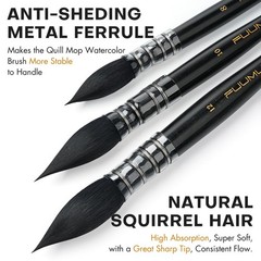 #8 Professional Natural Squirrel Hair Mop Watercolor Brush Round Quill Tip