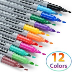 24 Pack Permanent Marker Set, 12 Assorted Colors, Fine Point Tip, Fast Dry,