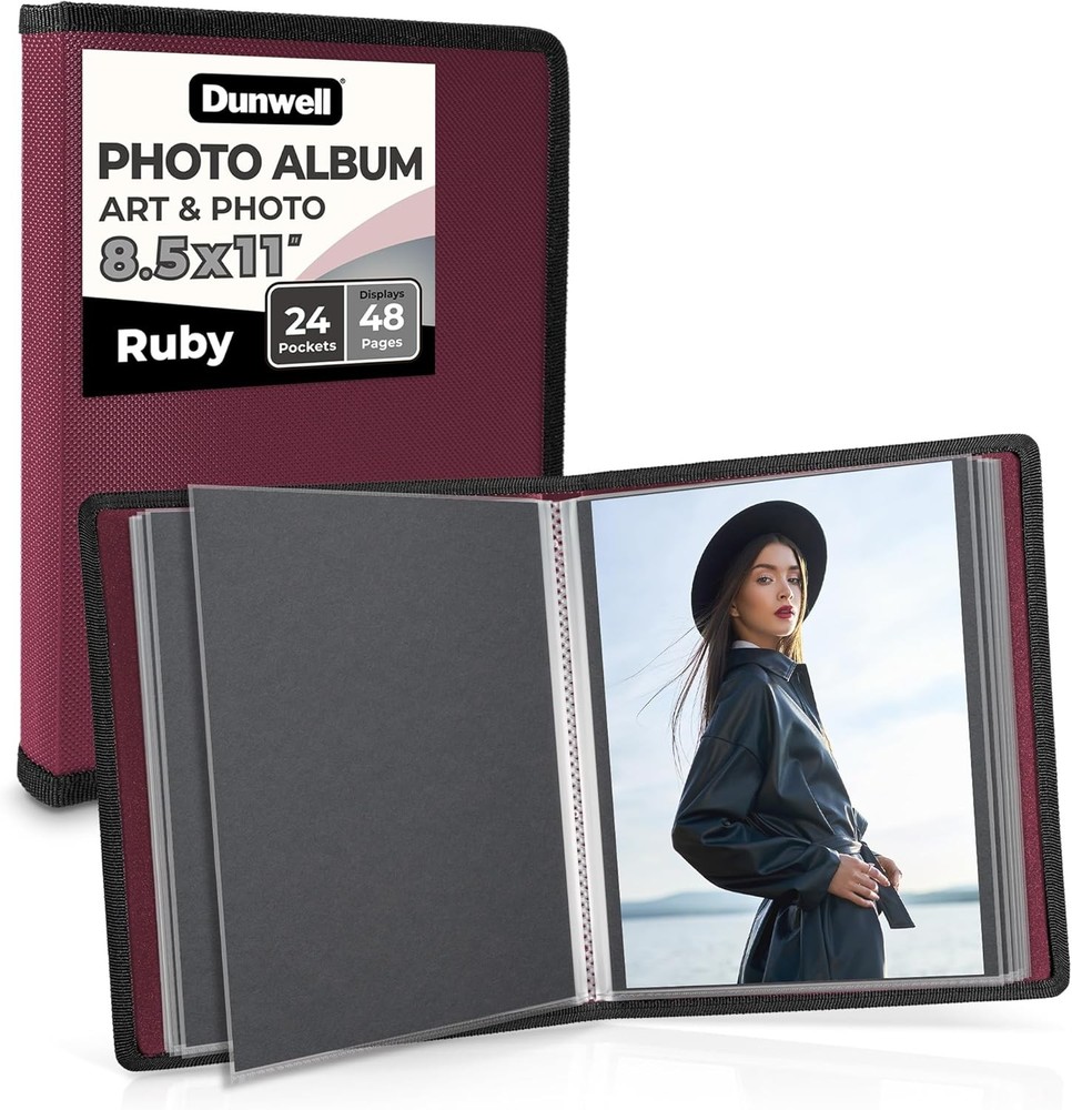 Dunwell Art Portfolio 8.5×11 Folder (Ruby), Black w/ BLK Paper, Ruby