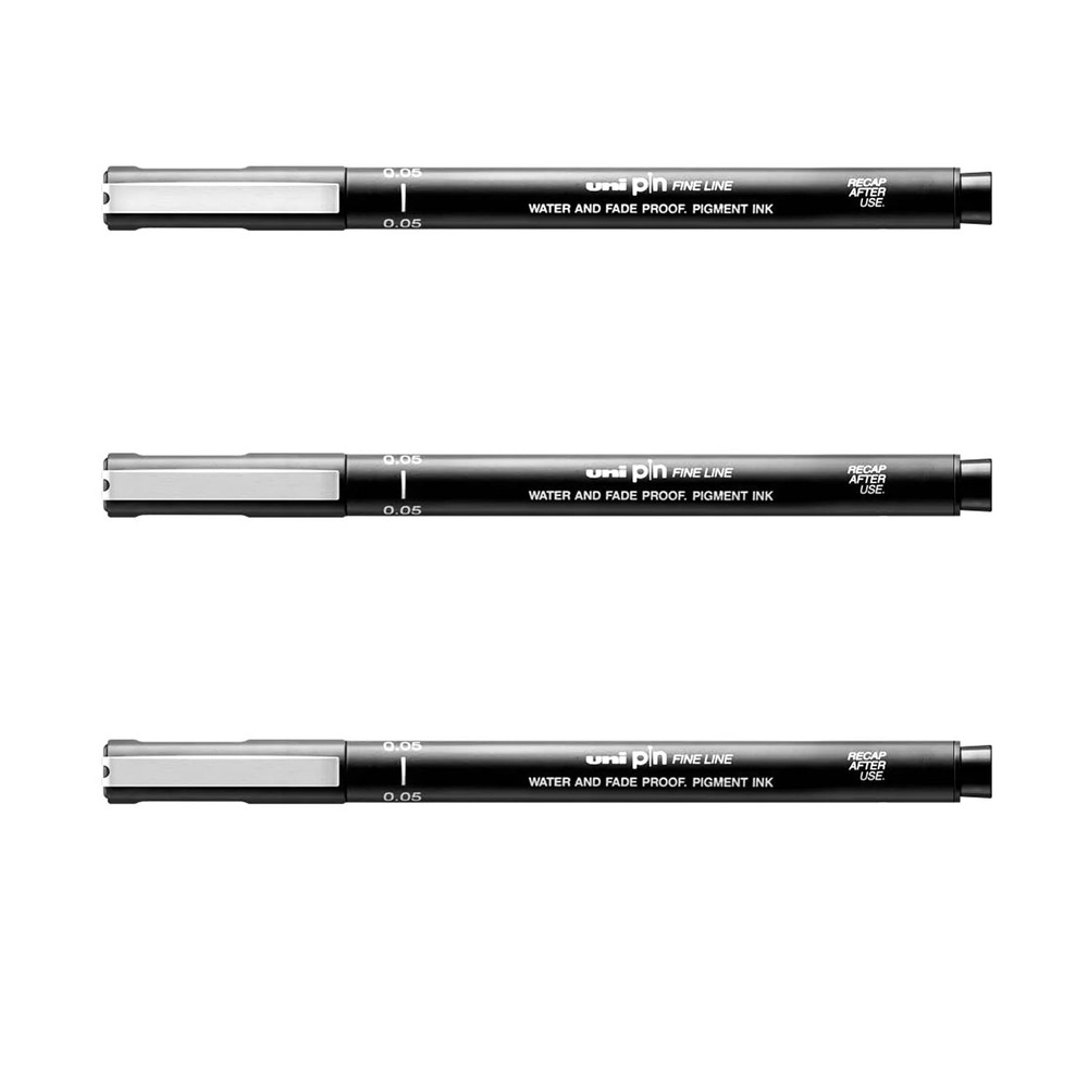 Uni Ball Pin Drawing Pens Fineliner 0.05mm Black Ink Pack of 3 Ultra Fine