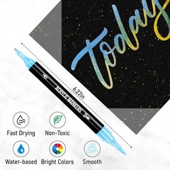 24 Metallic Colors Acrylic Paint Markers, Dual Tip w/ Fine Tip & Brush Tip Pens