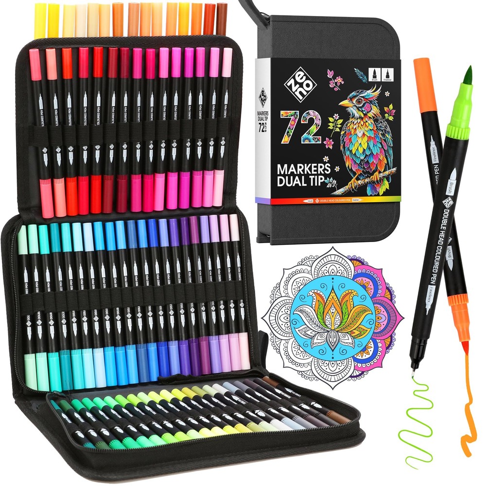 ZENO 72 Dual Tip Markers Set-B with Case – No-Bleed Art Markers for Adults – …