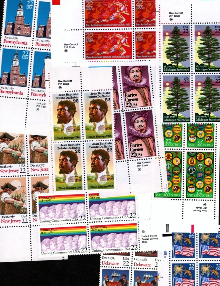 1987 – Choose from ALL Zip and USPS Blocks! MNH US Commemorative Stamps!