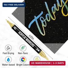 Pagather 24 Metallic Colors Acrylic Paint Markers, Dual Tip with Fine Tip and Br