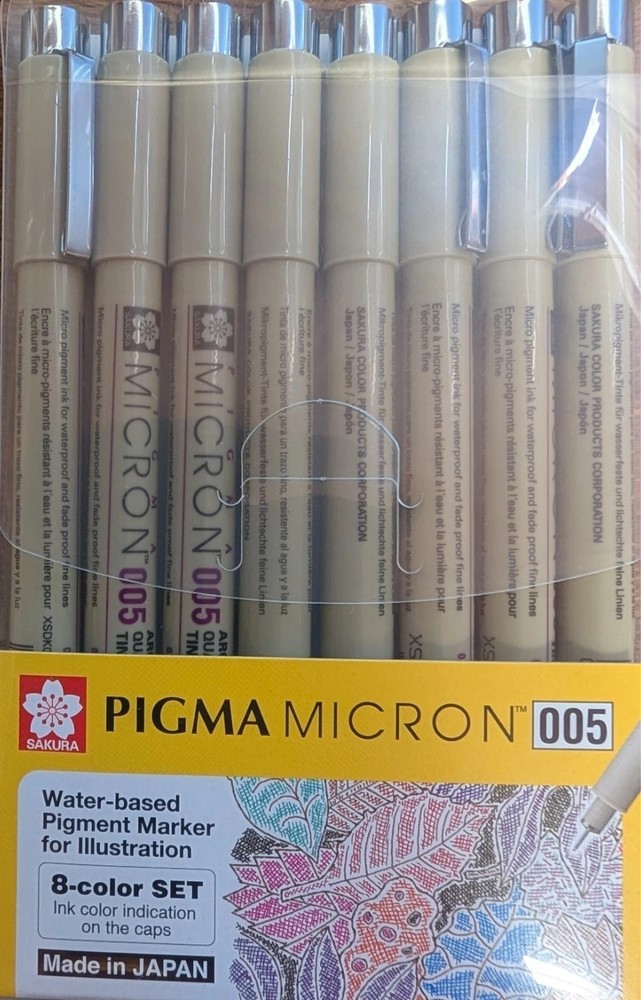 Sakura Pigma Micron Fineliners Pen 0.2mm Assorted Color 8 Pens(005-Assort Color)