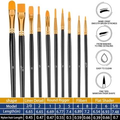 20Pc Black Artist Paintbrush Set for Acrylic, Oil, Watercolor Art & Craft
