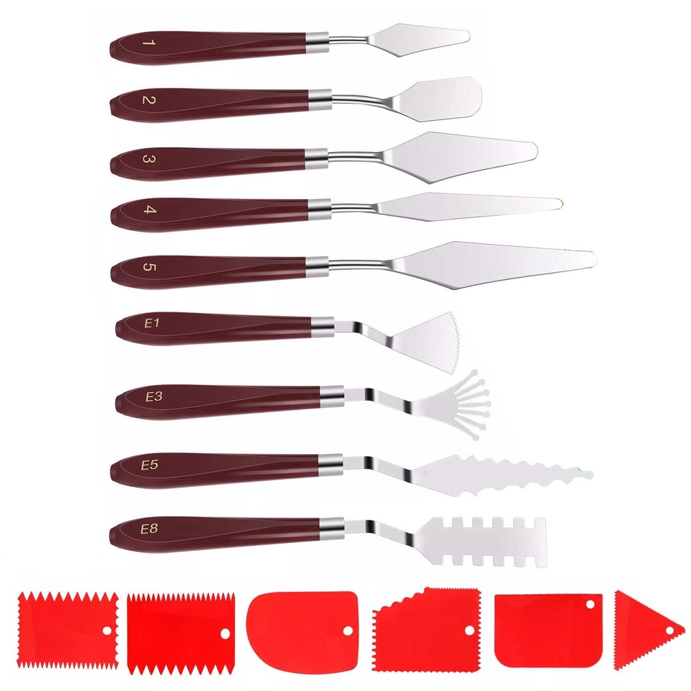 Rust-Resistant Artist Palette Knives Set 15pcs Wood Handle for Canvas Acrylic