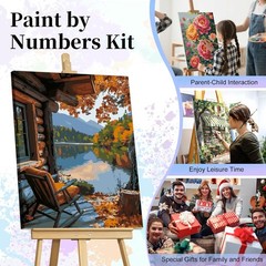 Paint by Numbers Kit for Adults – Autumn Landscape Adult 16x20inch, Cabin-1