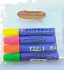 SAKURA Solid Marker, Fluorescent Set of 4: Green,Pink, Lemon, Orange