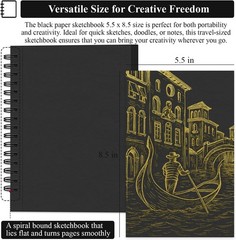 Black Paper Sketchbook 5.5 x 8.5, 60 Sheets 90lb/150gsm Artist Papers for Dra…