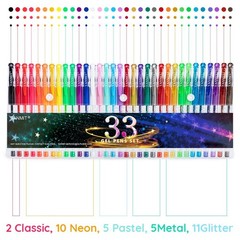 TANMIT Gel Pens 33 Color Fine Point Colored Pen Set 40% More Ink