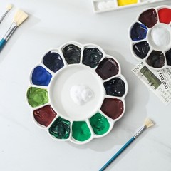 Round Porcelain Watercolor Paint Mixing Tray Ceramic Paint Palette 13 Wells, …