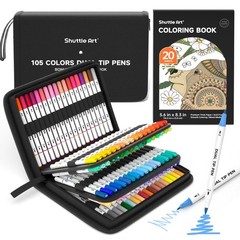 105 Colors Dual Tip Brush Marker Pens, Case, 1 Coloring Book, Calligraphy