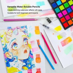 KALOUR 72-Color Professional Watercolor Pencils Set with Brush and Water Brus…