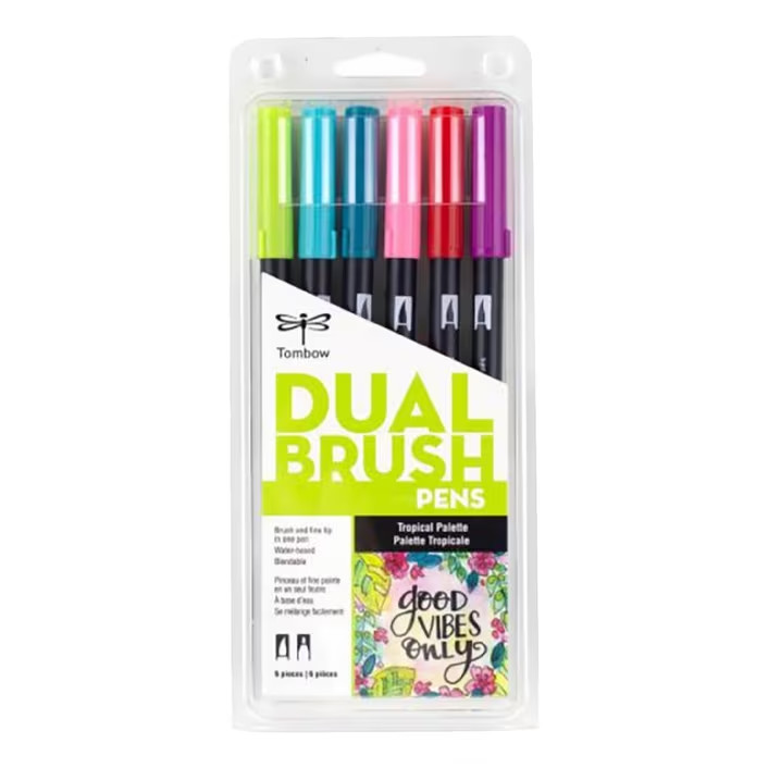 Tombow Dual Brush Art Markers Pens – Tropical Palette – 6ct BRAND NEW