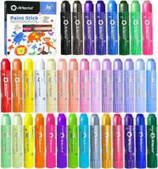 36 Colors Tempera Paint Sticks | Washable Paint, 12 Vibrant, 12 Pastel, 6 Neon,