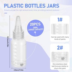 20Pcs Airbrush Paint Bottles Jars 1oz/30ml Plastic Paint Containers with Ball, R