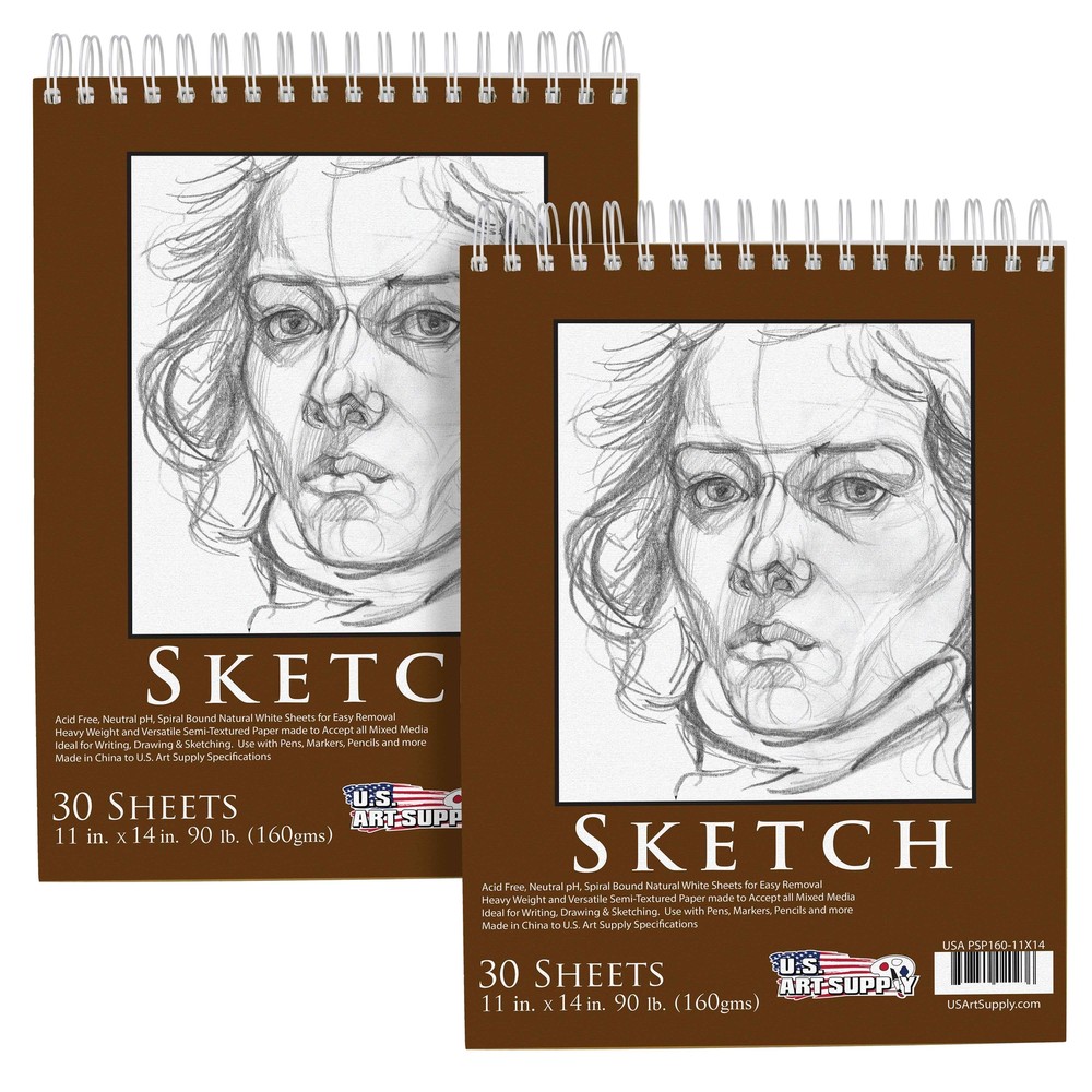 11″ x 14″ Heavy-Weight Paper Spiral Bound Sketch Pad 90lbs 30-Sheets (Pack of 2)