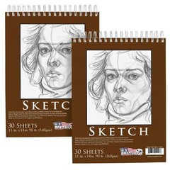 11″ x 14″ Heavy-Weight Paper Spiral Bound Sketch Pad 90lbs 30-Sheets (Pack of 2)
