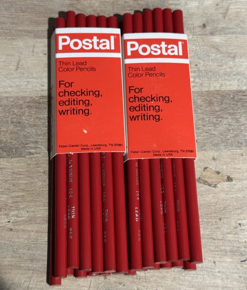 POSTAL Venus 104 RED Thin Lead Color Pencil Lot Of 24 NOS NEW! Faber Castell