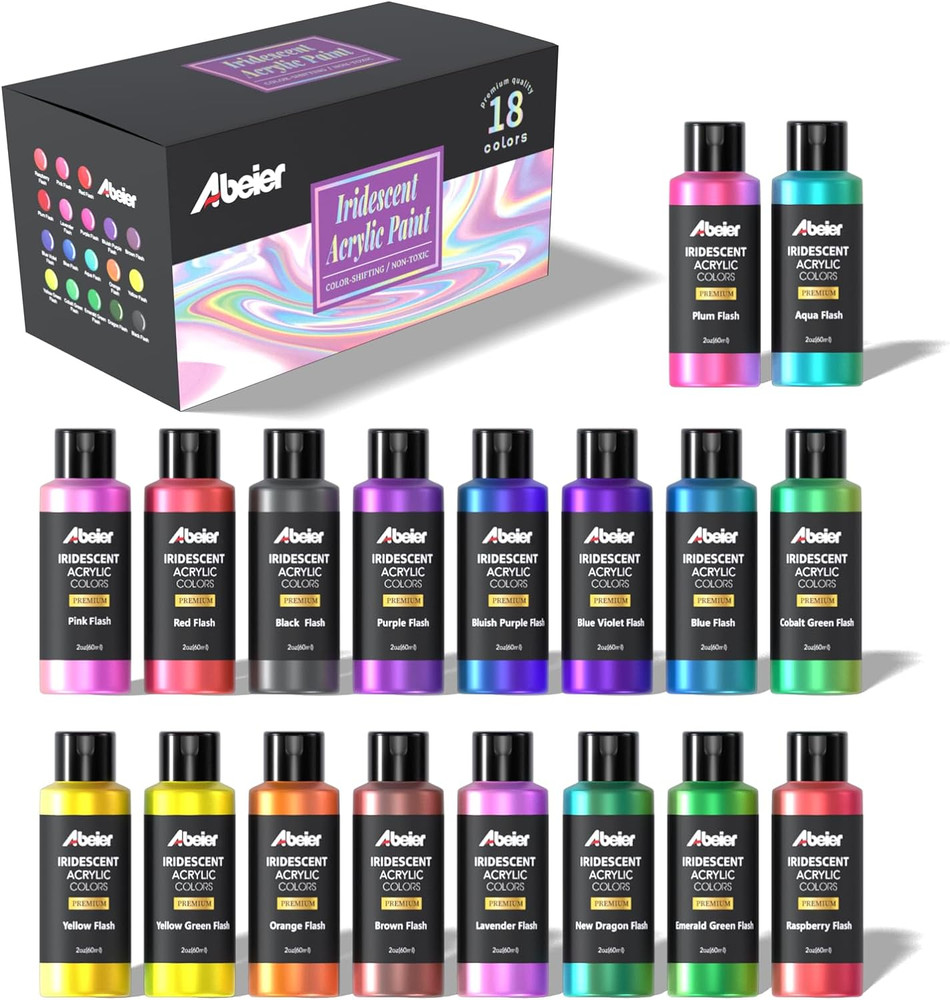 Iridescent Acrylic Paint, Set of 18 Chameleon Colors, 2 Oz/60Ml Bottles, Color-S