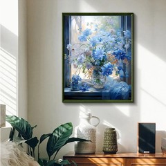 Blue Flowers in Window Paint by Numbers Kit for Adults, Landscape Adult Paint…