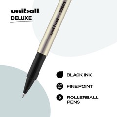 Uniball Deluxe 0.7mm Fine Point Rollerball Pen, 3 1 Count (Pack of 3), Black