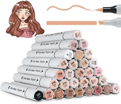 Skin Tone Markers,30 Flesh Colors Alcohol Based Art Markers Pens Set Dual Tips B