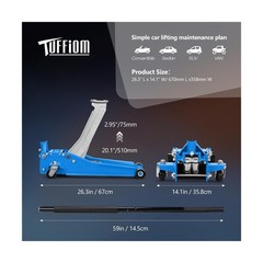 TUFFIOM 3 Ton Floor Jack, Aluminum and Steel Low Profile Jack with Dual Pisto…