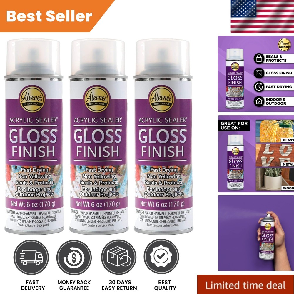 Aleene’s Clear-Gloss Acrylic Sealer, 6oz (3 Pack) – Non-Yellowing Protection