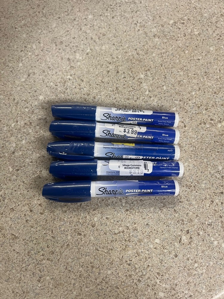 Lot of 5 Sharpie Water-Based Poster Paint Marker Extra Fine Point Blue New