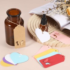 100Pcs Kraft Paper Gift Tags String 2.2 x 2.6 Inch Heart Shape Leather Color