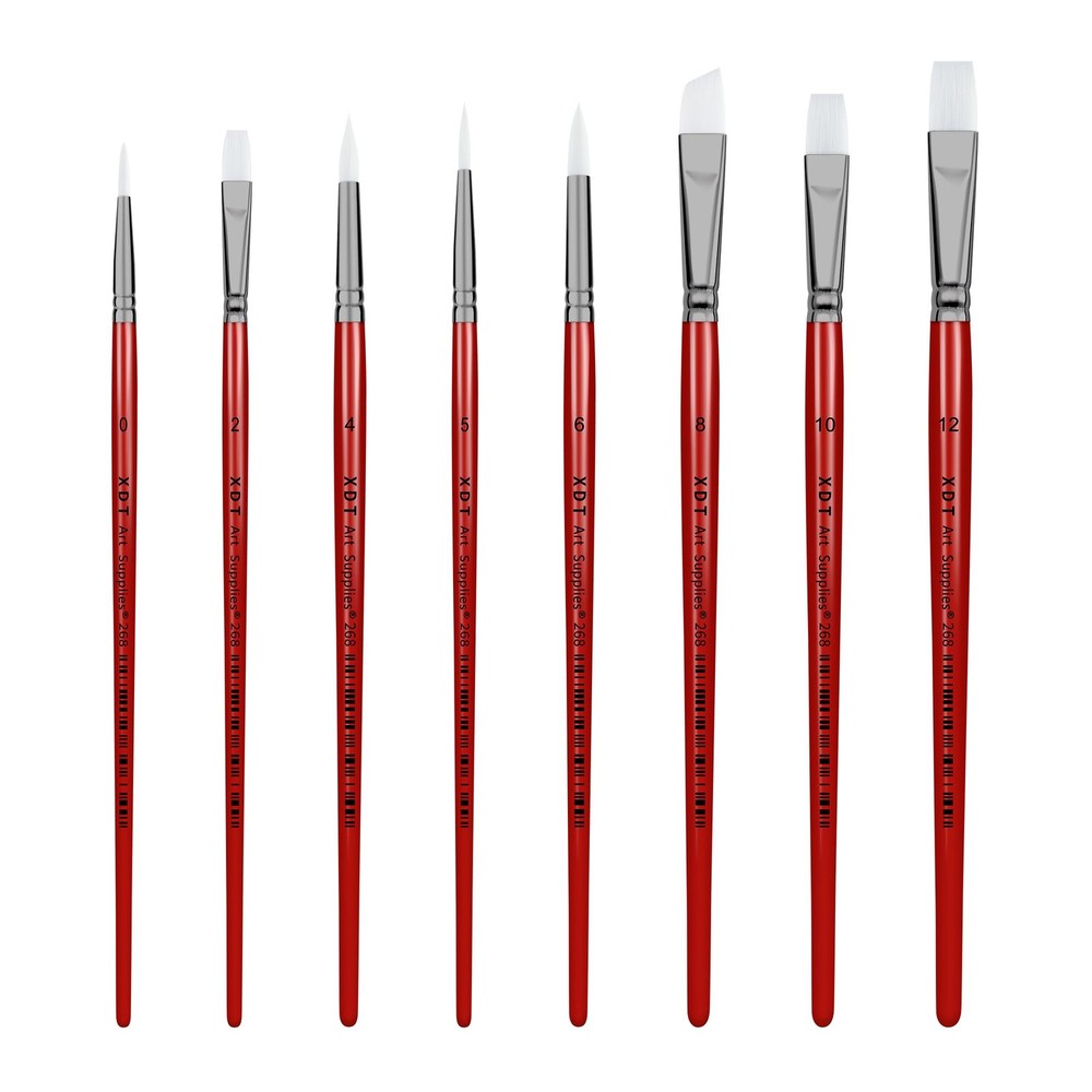 8 PCS XDT #268 Paint Brush Set Nylon Brushes For Acrylic Painting Red