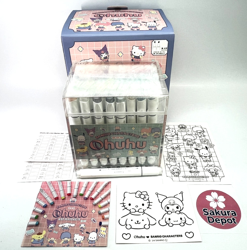 Sanrio x Ohuhu Alcohol Brush Marker Set 48 Brush Broad Tip Pastel +Blender Japan