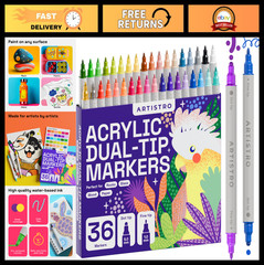 36 Dual-Tip Acrylic Paint Markers Set – Fine & Dot Tips for Fabric, Rock, Glass,