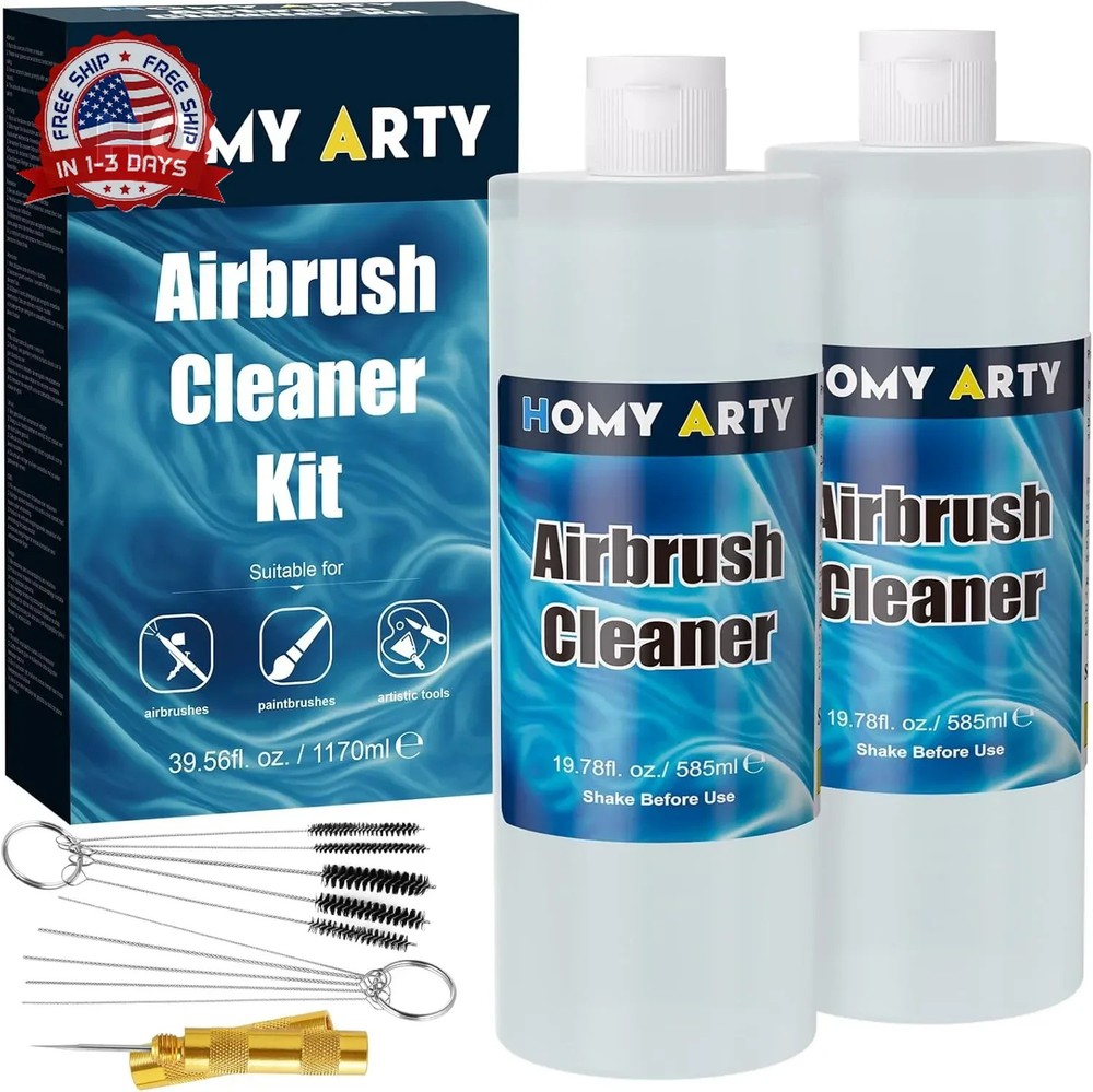 HOMY ARTY Airbrush Cleaner Kit 39.56 fl oz – with Nozzle Cleaner & Cleaning Brus