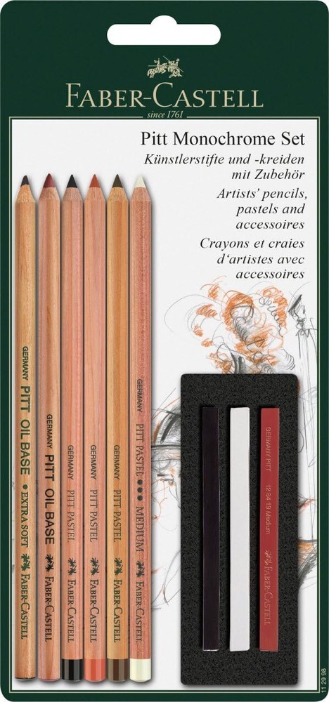 Faber-Castell Pitt Monochrome Set Blister CARDED, White, 3 Count (Pack of 1)