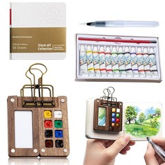 Pocket Artist Watercolor Travel Set Mini Portable Wooden Paint Palette Box Kits