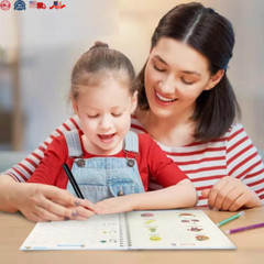 4 PC Reusable Grooved Writing Books for Kids, Magic Copy Books,Reusable Handl
