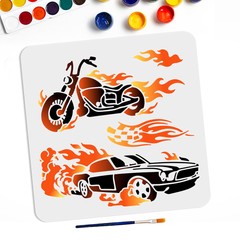 1set 1pc PET Hollow Out Drawing Painting Stencils with 1pc Art Paint Brushes for