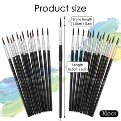 30Pcs Fine Paint Brushes #000 Line Set Black