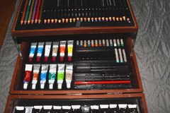 Deluxe Wooden Art Set Portable Case Colored Pencils Oil Paints Drawing Kit