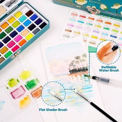 TAVOLOZZA Watercolor Paint Set 50 Colors Metallic & Fluorescent Gift Box