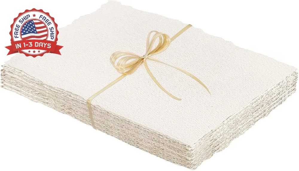 Prudiut 25 Sheets Cotton Watercolor Paper, 300 GSM Deckled Edge, 5 x 7 inch, Rou