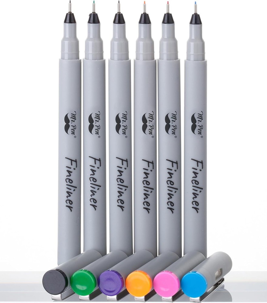 Mr. Pen Fineliner Pens 0.2 mm 6 Pack Ultra Fine No Bleed Bible Pens Assorted